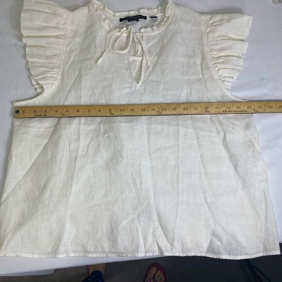 Marc New York XL Ivory white blouse w/flutter cap sleeves linen machine wash - Picture 6 of 6